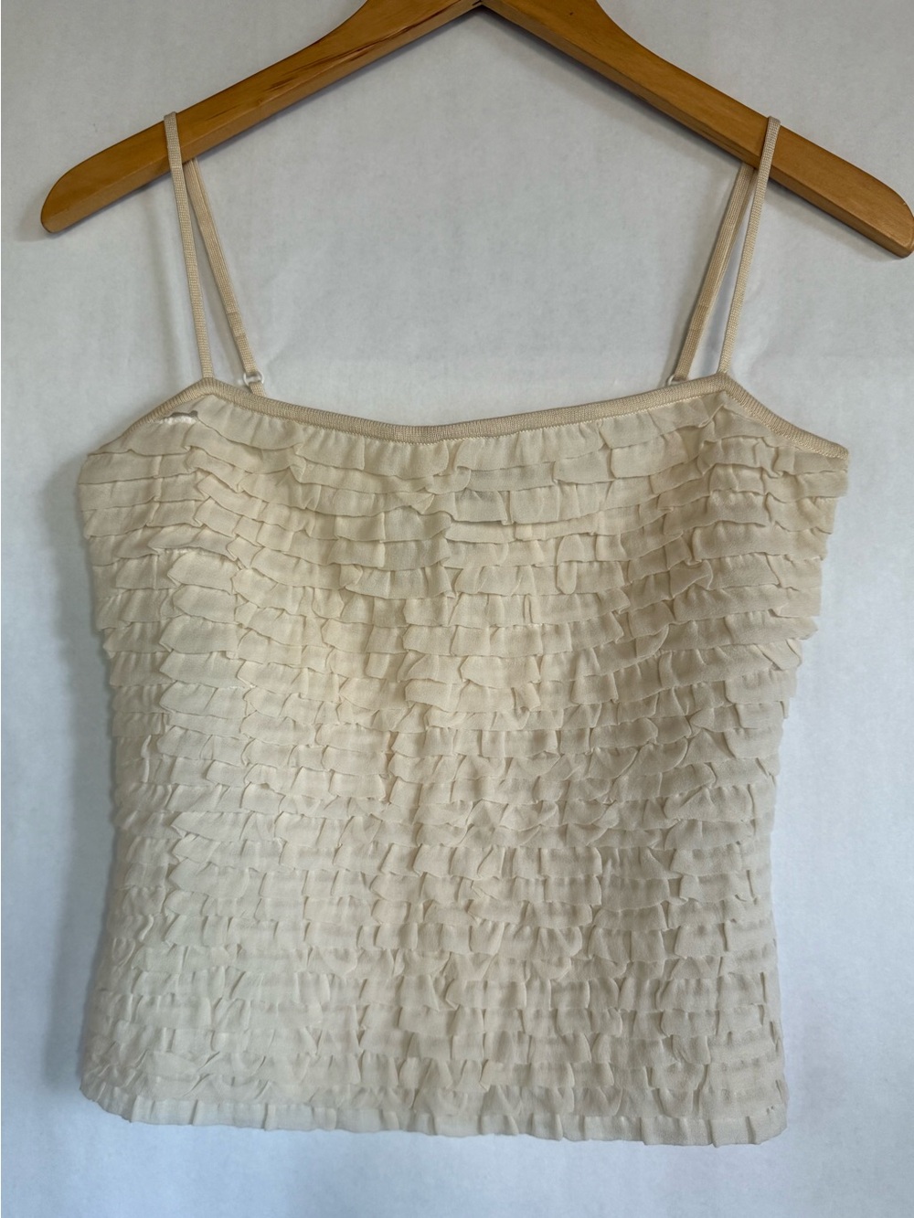 BCBG 100% silk Women's Cream Ruffled Camisole Top